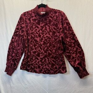 Whimsy Goth Merlot Red Burnout Velvet Mock Neck Top Long Poet Sleeves Witchy XL